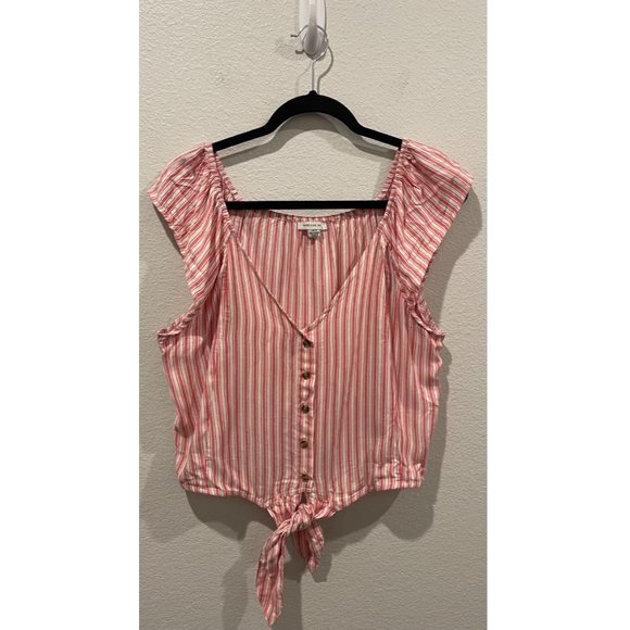 AMERICAN EAGLE Striped Red White Blouse - Picture 1 of 3